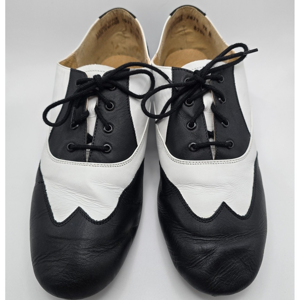 Capezio Black White Leather Lace-Up Jazz Dance Shoes Women's Size 8.5M